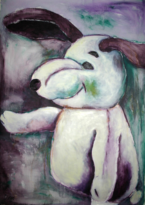 “Portrait einer weißen Hasenhandpuppe“ Dean Hills 2008, oil on canvas, 144 x 197 cm